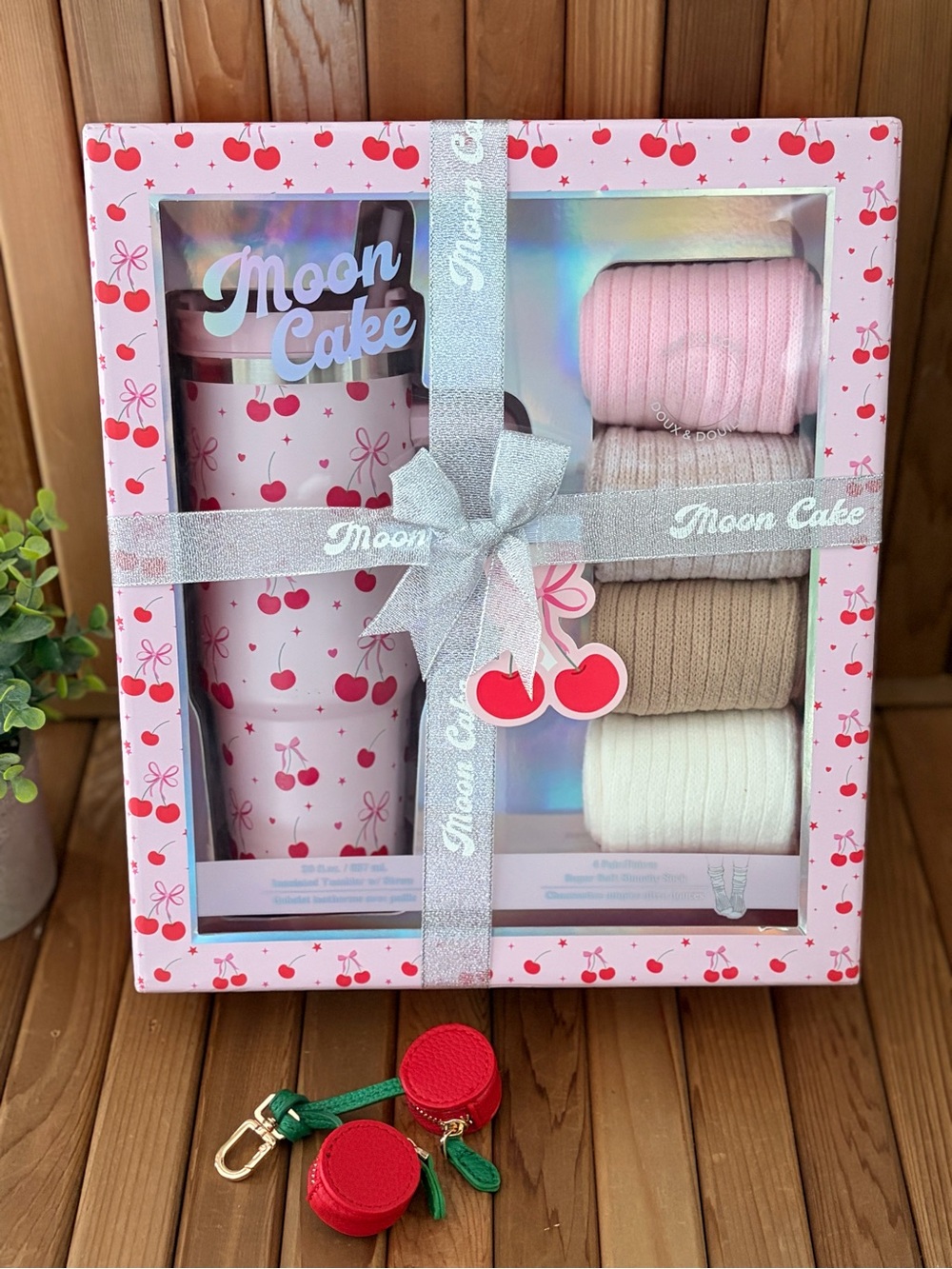 Moon Cake Cherry Tumbler Slouchy Socks Gift Set and Cherry Keychain - Picture 8 of 10